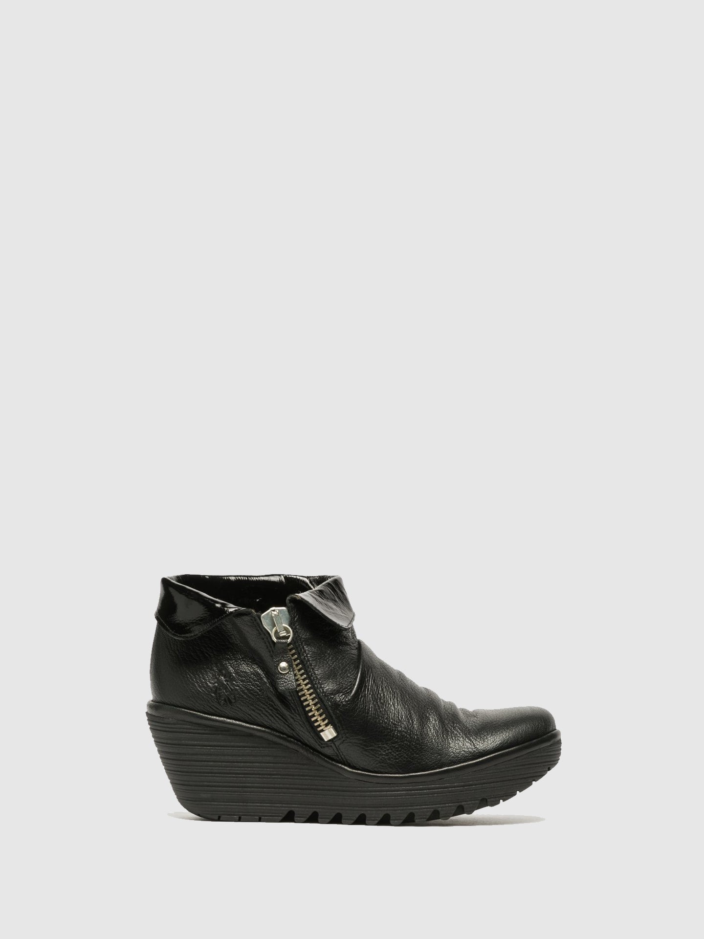 Fly London Carbon Black Zip Up Ankle Boots